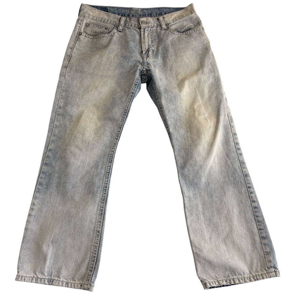 American Eagle Outfitters Straight Jeans Mens 34x30 Blue Denim Cotton Light Wash